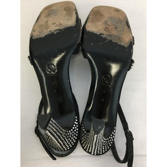 St. John Storm Black Crepe & Rhinestone Heels Women Size 8 B - Picture 6 of 14